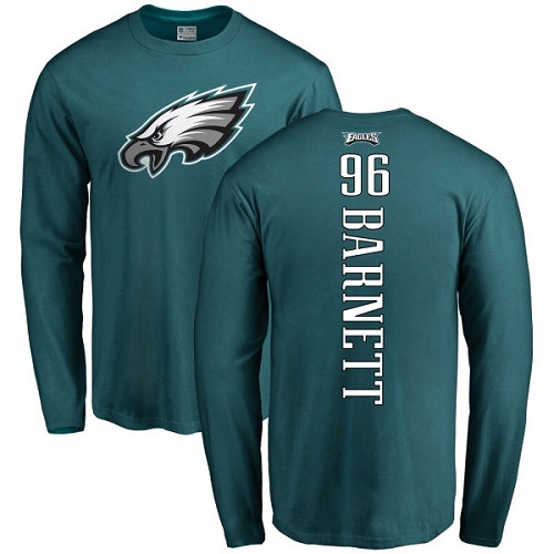 Men Philadelphia Eagles #96 Derek Barnett Green Backer Long Sleeve NFL T Shirt->nfl t-shirts->Sports Accessory